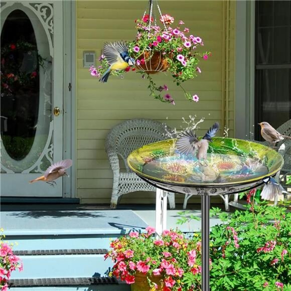 Metal Bird Bath for Outside, Vintage Freestanding Birdbaths & Birdfeeder - Picture 2 of 8